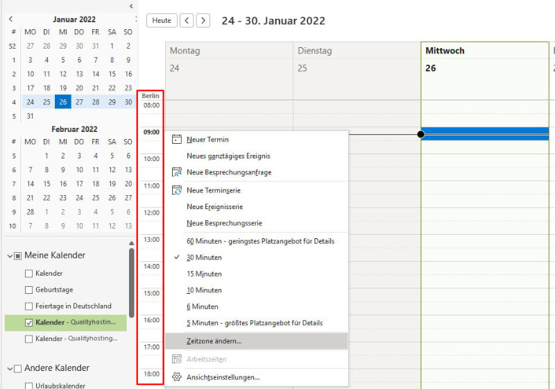Zeitzonen in Outlook anzeigen lassen - Schritt 1