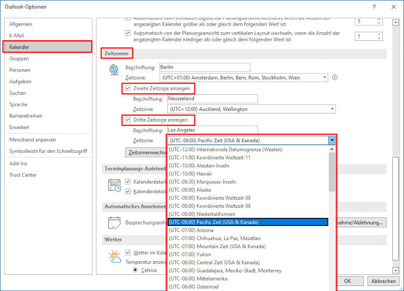 Zeitzonen in Outlook anzeigen - Schritt 2