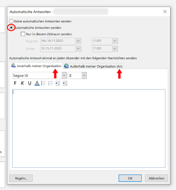 Outlook-Abwesenheitsnotiz einrichten Schritt 2